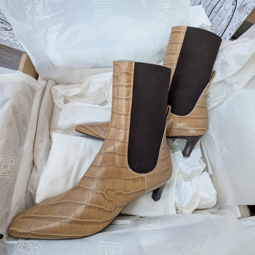 Toteme Mid Heel Croc Ankle Leather Boots Sz 38 NWT